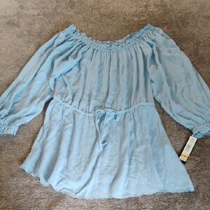 Bianca Nygard NWT Botanical Romance Baby Blue Off Shoulder Top